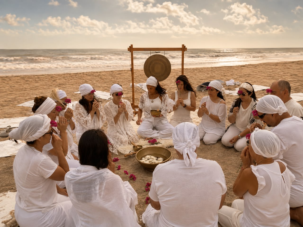 Ceremonia grupal frente al mar