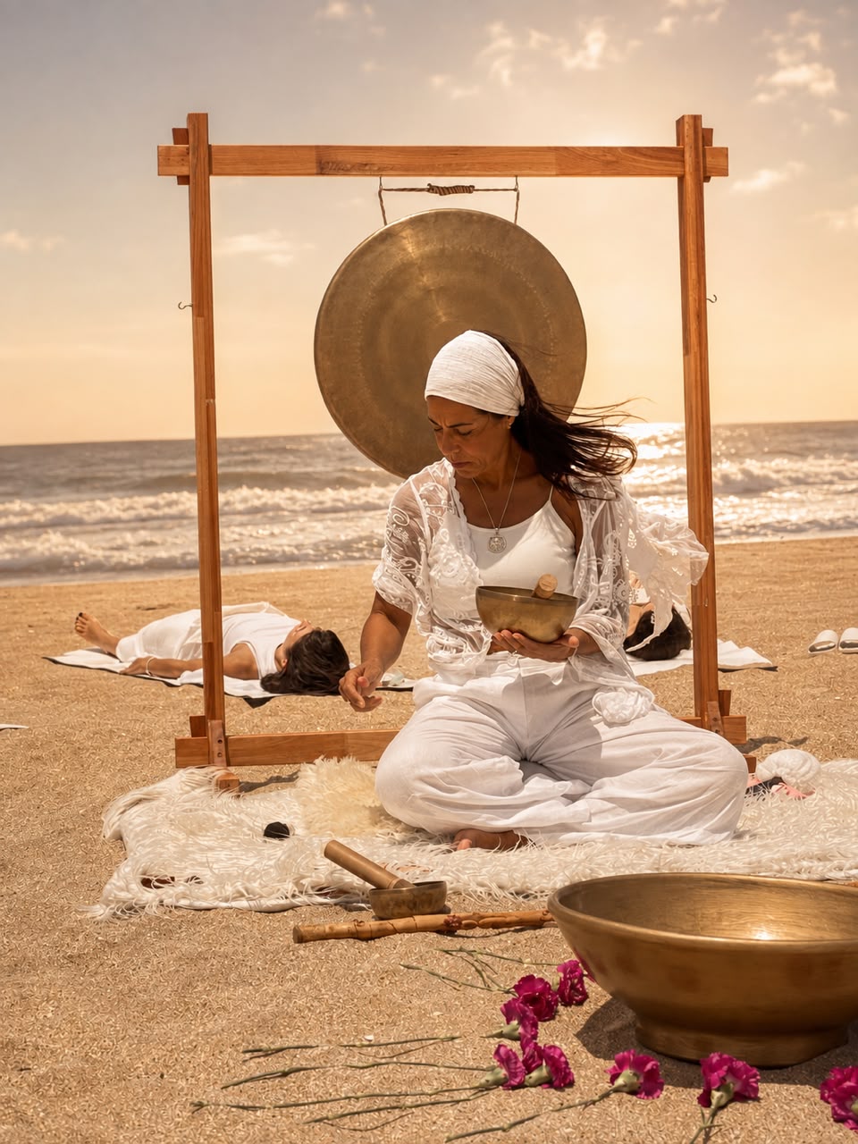 Paula Godoy durante una experiencia sonora frente al mar